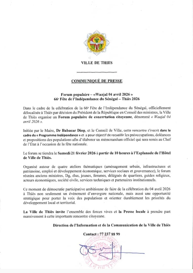 THIES : La mairie organise un "forum populaire" pour préparer la fête de l'indépendance