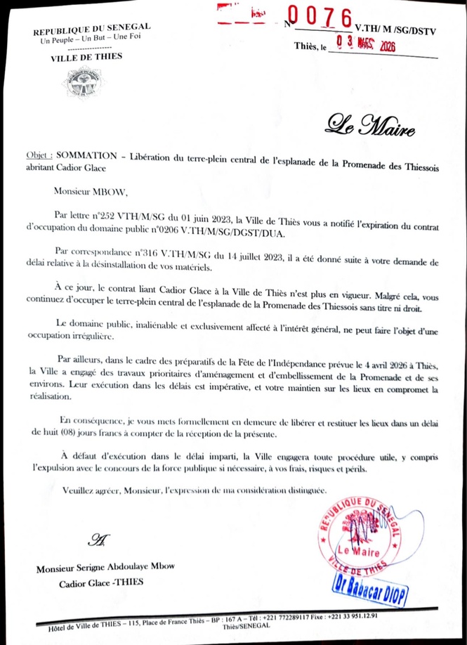 THIES-ESPACE "CADIOR GLACE" : Pourquoi la mairie a sommé le promoteur de quitter les lieux THIES-ESPACE "CADIOR GLACE" : Pourquoi la mairie a sommé le promoteur de quitter les lieux